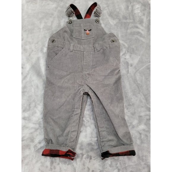Tommy Bahama baby Gray Corduroy Reindeer plaid Overalls 3-6 months - Picture 1 of 9